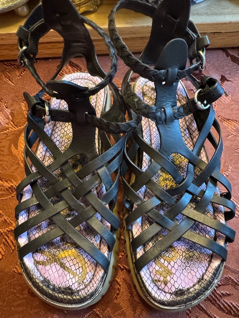 Sam Edelman Geana Braided Black Leather Platform Gladiator Sandals Women Sz 7.5